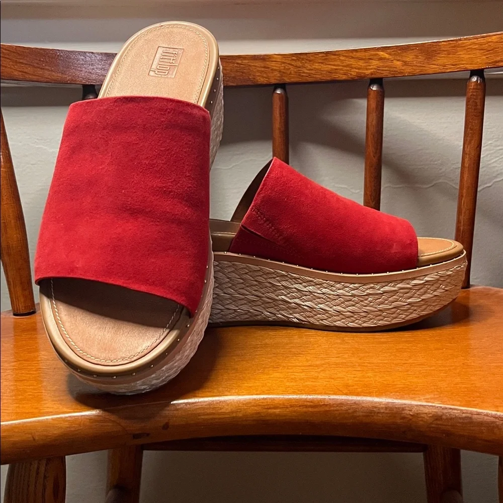 NWOT FitFlop Eloise Espadrille Suede Wedge Slide in Red Size 7 - Picture 2 of 12